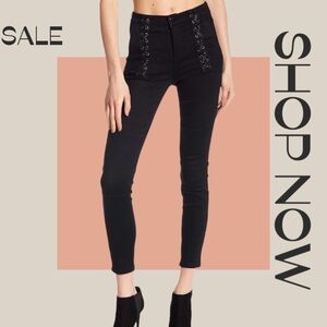 Black High-Waisted Lace-Up Pants